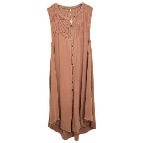 Free People Dresses & Skirts - Free People Pintucked Maxi Dress Pleated Button Up Side Slits Knit L NWT